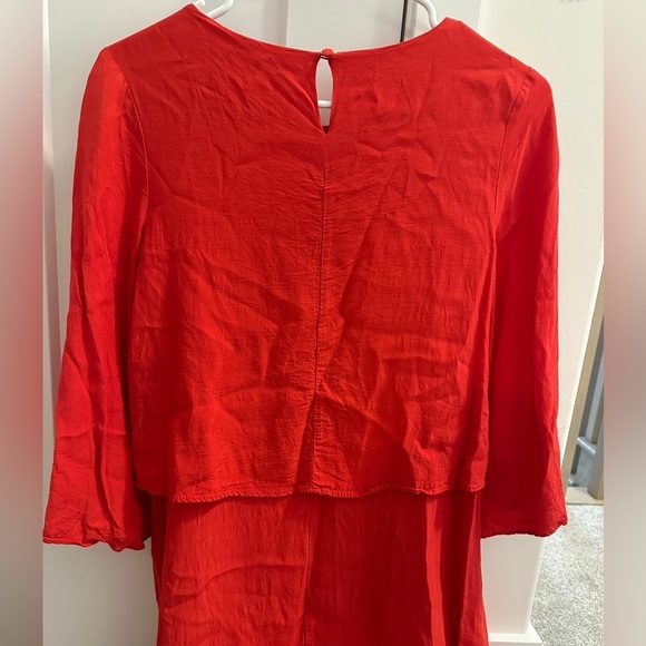 Zara Red Flair Sleeve With Overlay Flowy Dress Size Small Women’s - Picture 9 of 12